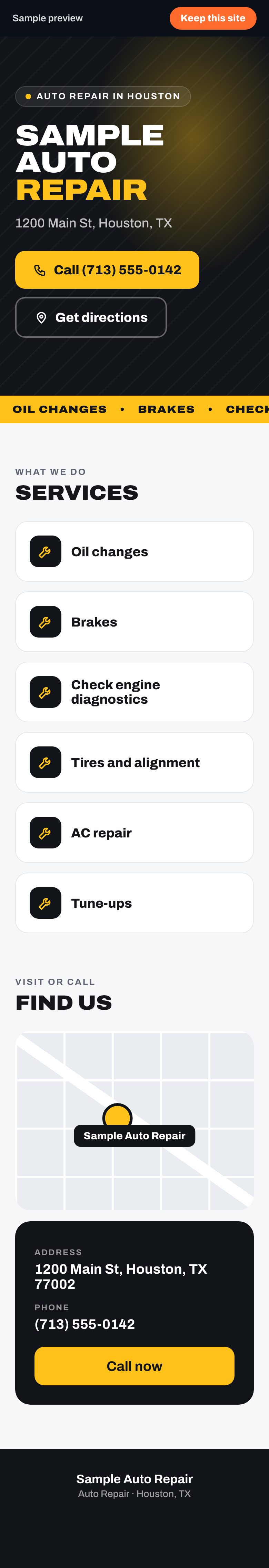 Sample preview site for Sample Auto Repair