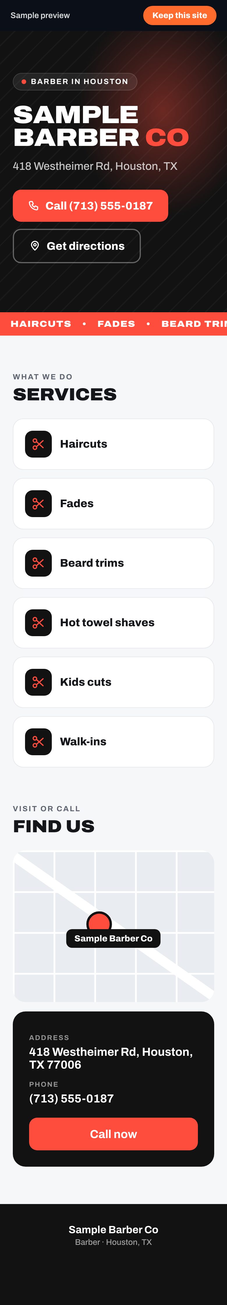 Sample preview site for Sample Barber Co